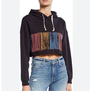 RE/DONE Graphic Print Crew Neck Hooded Cropped Sweatshirt NEW